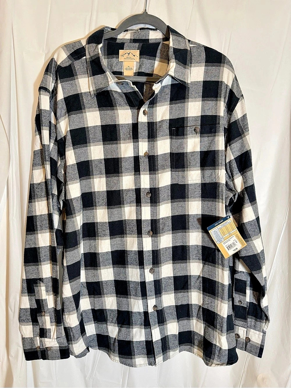 Blue Mountain Black and White Buffalo Check Flannel Shirt Black & White XL